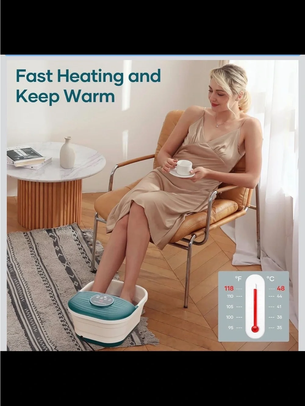 CURECURE Collapsible Foot Spa Massager - Heat, Bubbles & Timer - New in Box